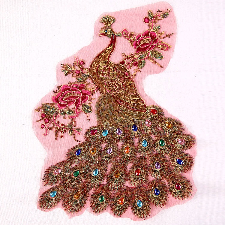 1 Miếng Dán Ủi Thêu Hình Hoa Và Chim Công 3D 40 * 30CM