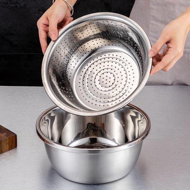Bộ Bào Nạo Rau Củ Kiêm Rổ Và Chậu Inox Cao Cấp Đa Năng