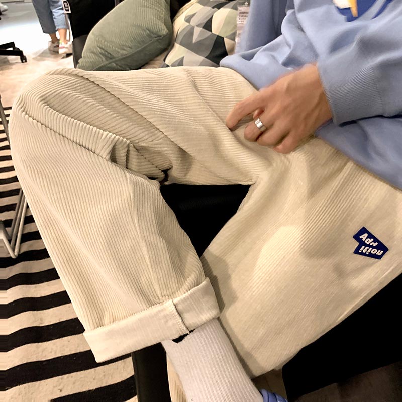 【S-3XL】Quần Dài Ống Thẳng Vải Nhung Kẻ Màu Trơn Thời Trang Thường Ngày Cho Nam Và Nữ