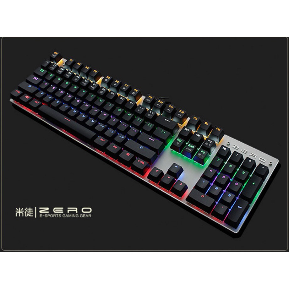 Bàn Phím Cơ Zero E-Sports Gaming Gear Fullsize 104 phím Blue SW Led Rainbow ( Đen )