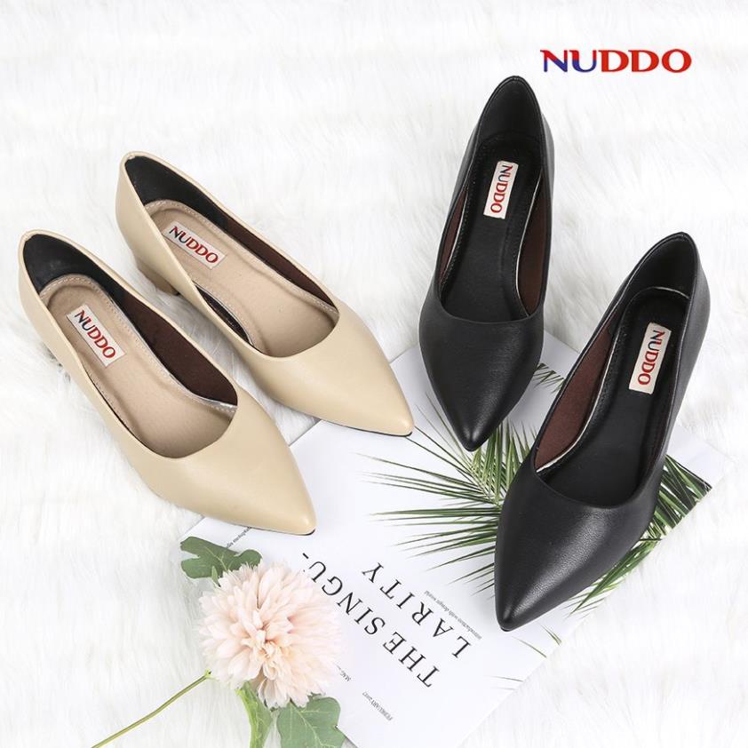 Giày cao gót nữ 3 phân mũi nhọn gót vuông da lì trơn mềm công sở cao cấp NUDDO_N207 "