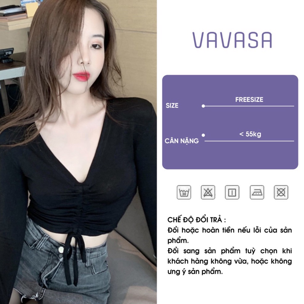 Áo croptop nữ tay dài kiểu ôm rút dây cổ tim bigsize thun body VAVASA CT03 - Hàng nhập khẩu | BigBuy360 - bigbuy360.vn