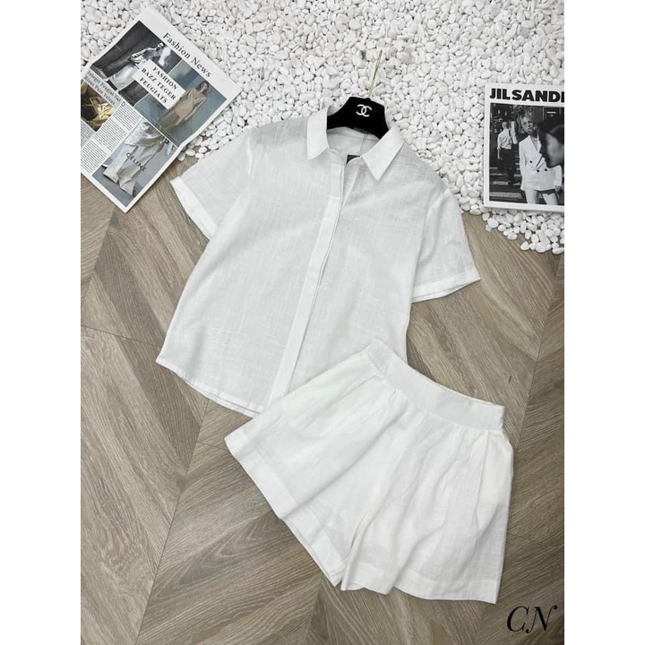 [Sales FreeShip] Set Bộ Đũi Lửng - Áo Cổ Sơ Mi Tay Ngắn Dáng Croptop Kèm Quần Đùi - Mặc Đi Dạo Đi Chơi Siêu Xinh
