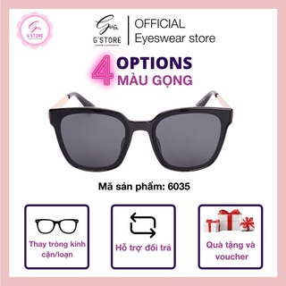 Kính mát nam nữ gọng kim loại chống tia UV, kính tráng gương đi biển mắt vuông 6035