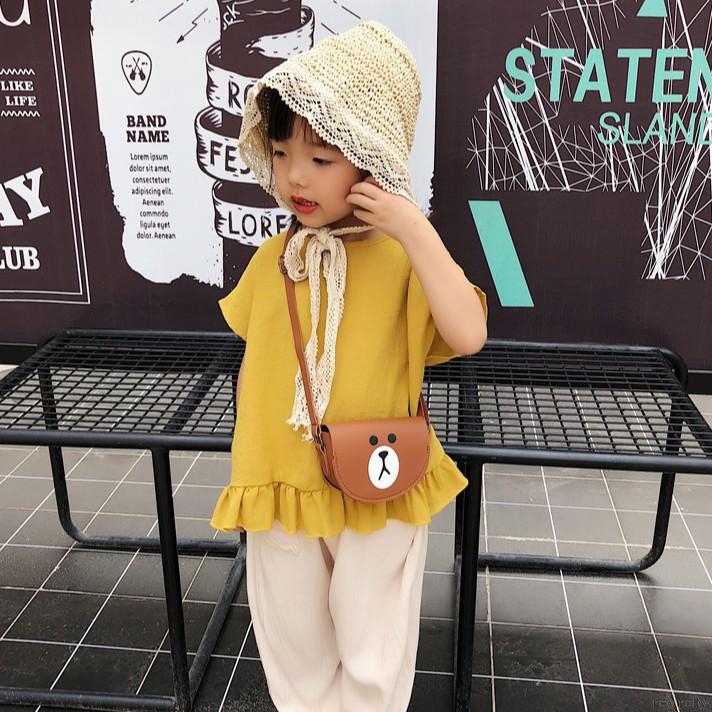 Túi đeo chéo chất liệu da PU họa tiết hoạt hình phong cách Hàn Quốc cho bé gái
