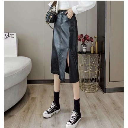 Chân váy da dài xẻ cạnh - Hàng quảng Châu L1