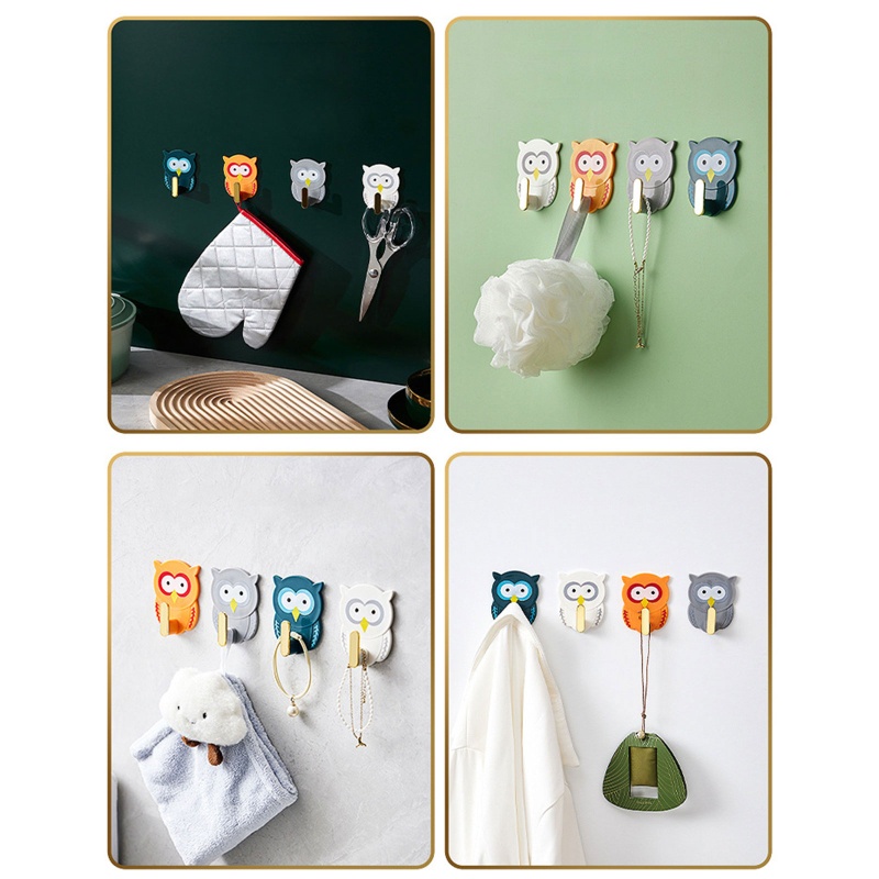 Set 4 Móc Treo Đồ Gắn Tường Hình Chim Cú Hoạt Hình