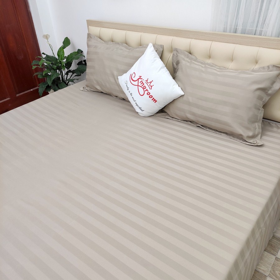 Bộ ga gối 3 món vải cotton lụa sọc trơn 925 Shop Kingroom chuyên ga giường cao cấp | BigBuy360 - bigbuy360.vn