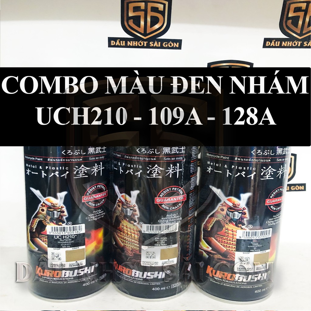 COMBO SƠN MÀU ĐEN NHÁM GỒM 3 CHAI Samurai 109A 128A UCH210 CHUẨN QUY TRÌNH ĐỘ BỀN CAO