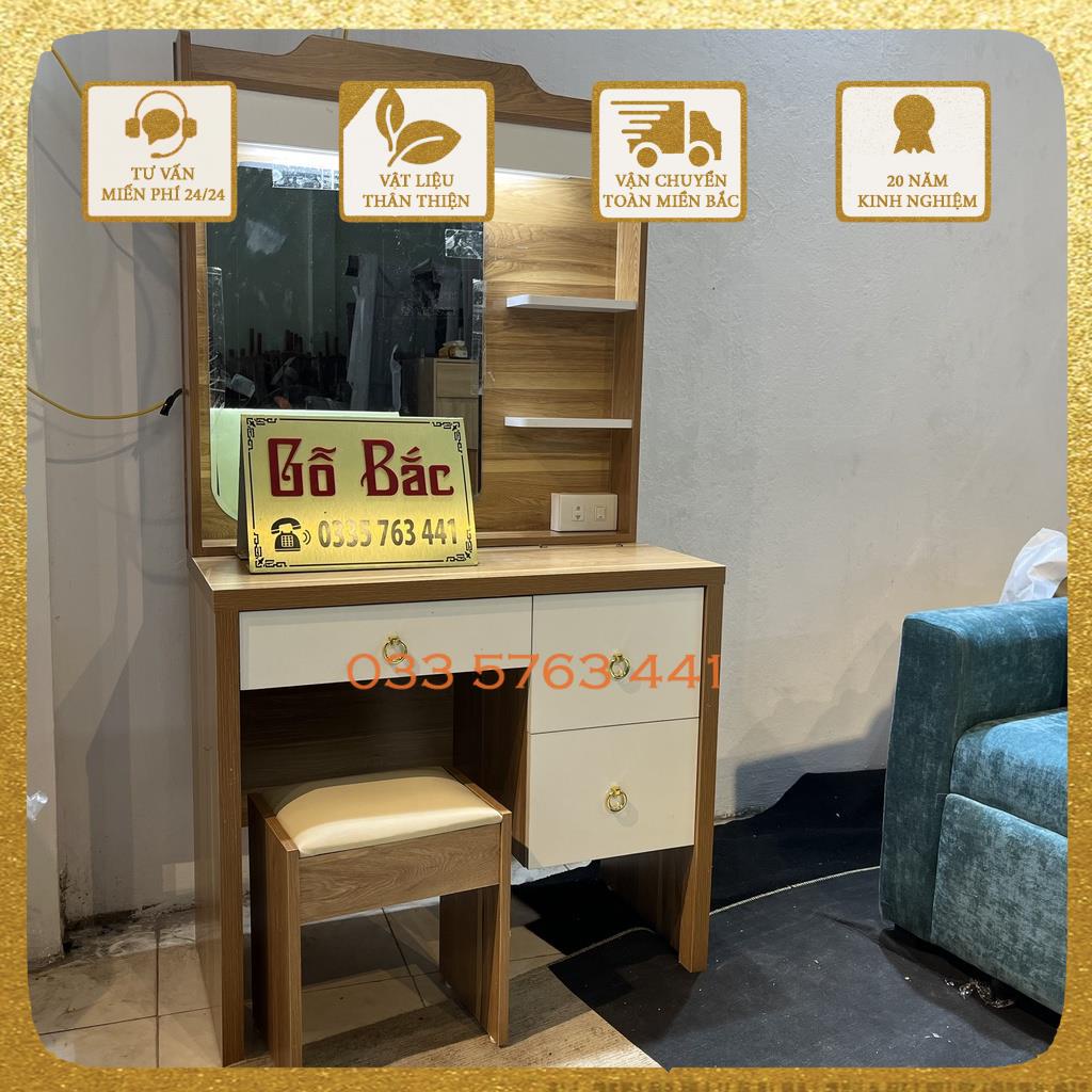 Bàn trang điểm kèm gương có đèn sang trọng, gỗ MDF phủ melamine kiểu dáng trang nhã