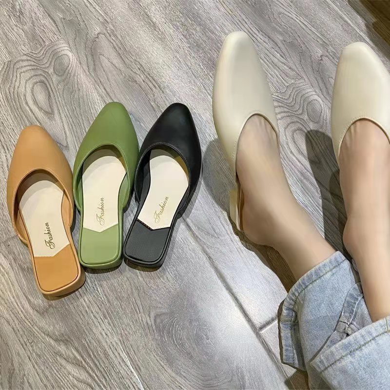 Summer Closed Toe Half Slippers Lazy Pointed-Toe Fashion Outdoor Women's Slippers Internet Hot Shoes All-Matching Women'