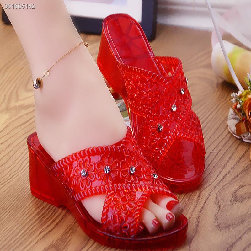 Dép đế xuồng 5cm quai ngang trong suốt phong cách thời trang mùa hè cho nữ