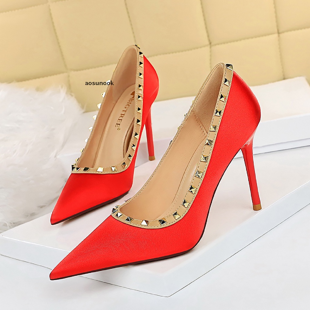 【ook】 Womens Rivet High Heels Sexy Pointed Toe Stilettos Dress Party Pump Shoes .