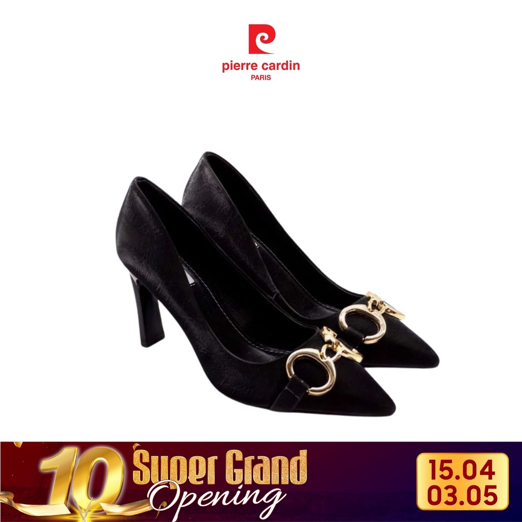 Giày Cao Gót Nữ, Khóa trang trí, Độ cao 7cm, Chất Liệu Da Nhung Cao Cấp Pierre Cardin - PCWFWSF 150