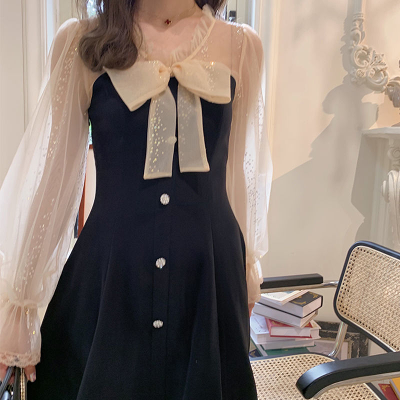 Đầm tay dài phối lưới đính kim sa lấp lánh cho nữ size S-XL | BigBuy360 - bigbuy360.vn