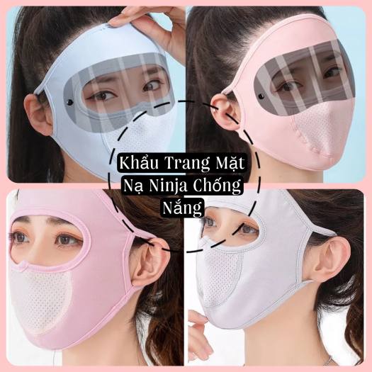 Khẩu trang Ninja có kính chống nắng bụi, vải thun cotton mỏng thoáng mát, che kín mặt, trán, có tai đeo ôm sát mặt