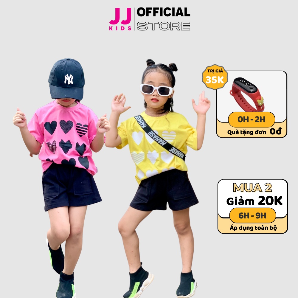 Đồ bộ cho bé gái, set quần áo cho bé gái áo thun hồng đáng yêu dễ thương - JJ Kids