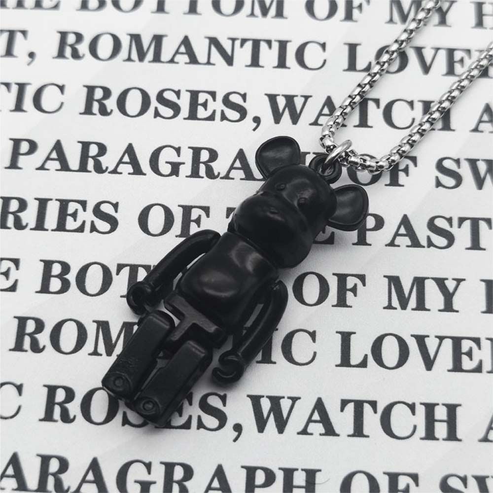 Vòng cổ chuỗi kim loại thép titan mặt hình gấu có thể cử động phong cách hip hop punk Hàn Quốc cho cặp đôi