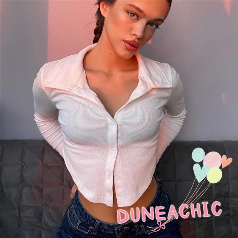 DUNEA Áo Cardigan Tay Dài Cổ Thủy Thủ Cài Nút Ngọt Ngào Cho Nữ