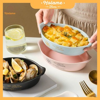 Thố nướng, khay nướng đồ ăn hình thuyền bằng gốm tráng men mờ - dùng được lò nướng, lò vi sóng