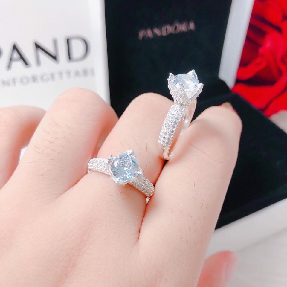 Nhẫn bạc nữ hình bông sen đính đá li to, chất liệu bạc ta cao cấp - Trang sức bạc Evasilver