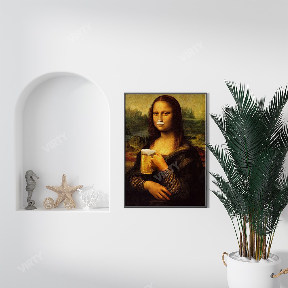 [Sale Shock] Tranh canvas decor Mona Lisa Drinking Beer Funny Art