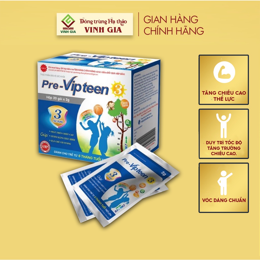 Cốm Bổ Sung Canxi Tăng Chiều Cao Pre-Vipteen 3 Dành Cho Trẻ Từ 6 Tháng Tuổi Hộp 20 Góí