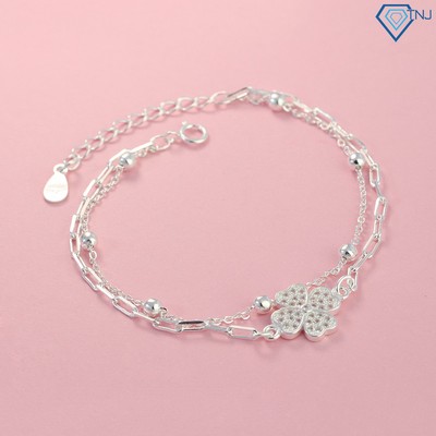 Lắc tay bạc xích nữ hình cỏ 4 lá may mắn LTN0205 Trang Sức TNJ