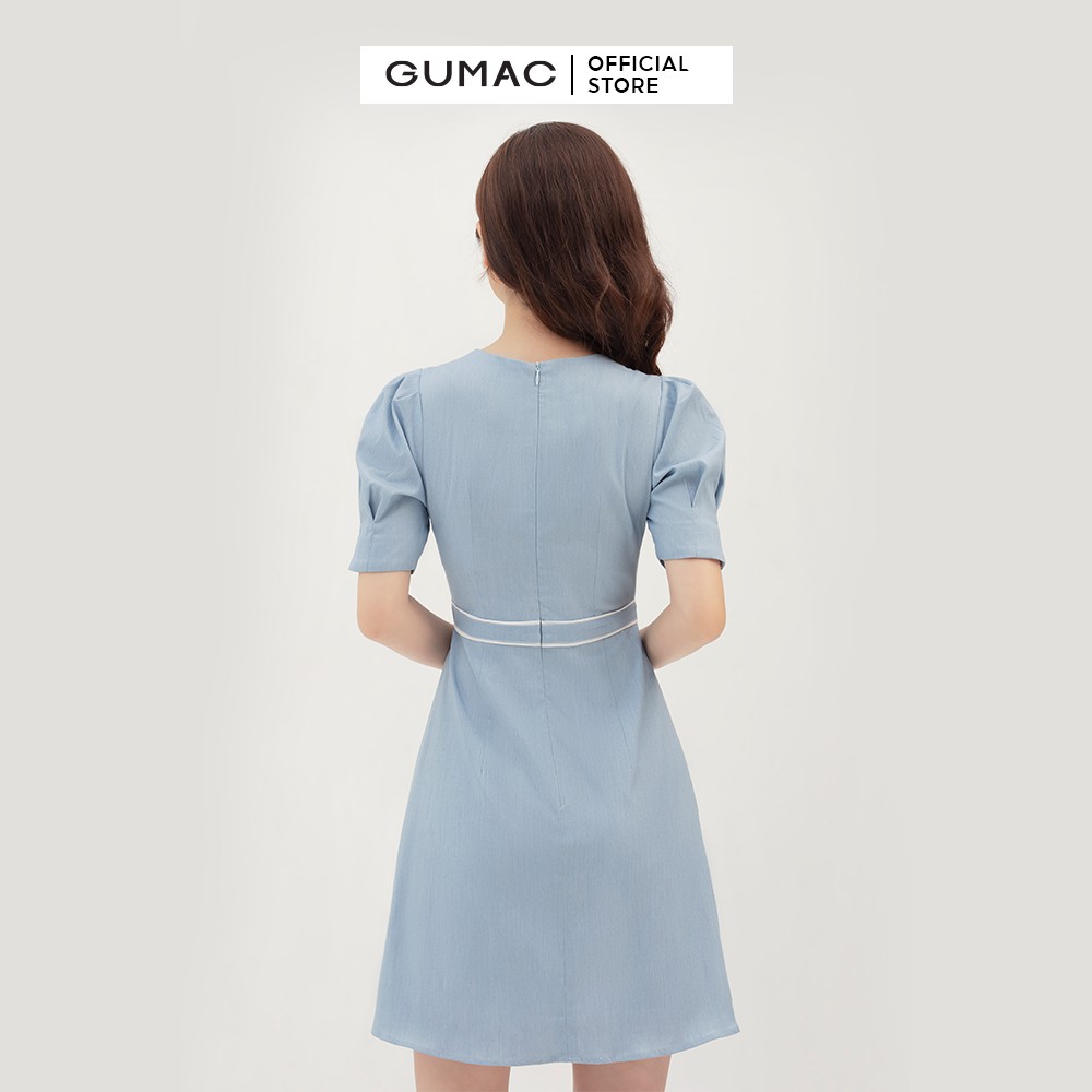 Đầm dự tiêc GUMAC thiết kế sang trọng, tay ngắn màu xanh DB394 | BigBuy360 - bigbuy360.vn