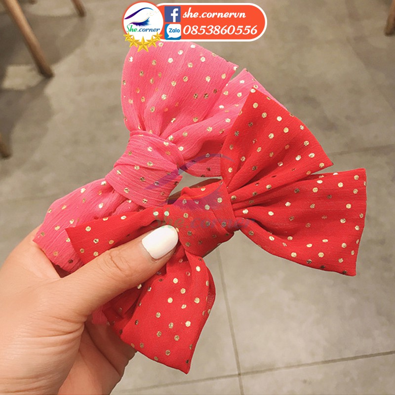 Kẹp nơ nhỏ Hàn Quốc K034 họa tiết chấm bi nhỏ nhiều màu dễ thương
