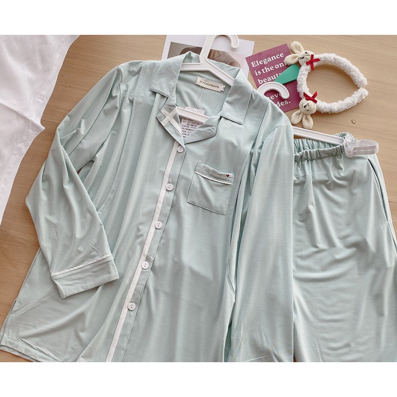 Bộ mặc nhà và sau sinh modal dáng Pyjamas xanh và hồng Sluvsea Snugg Bigsize 58-100kg SNU2073