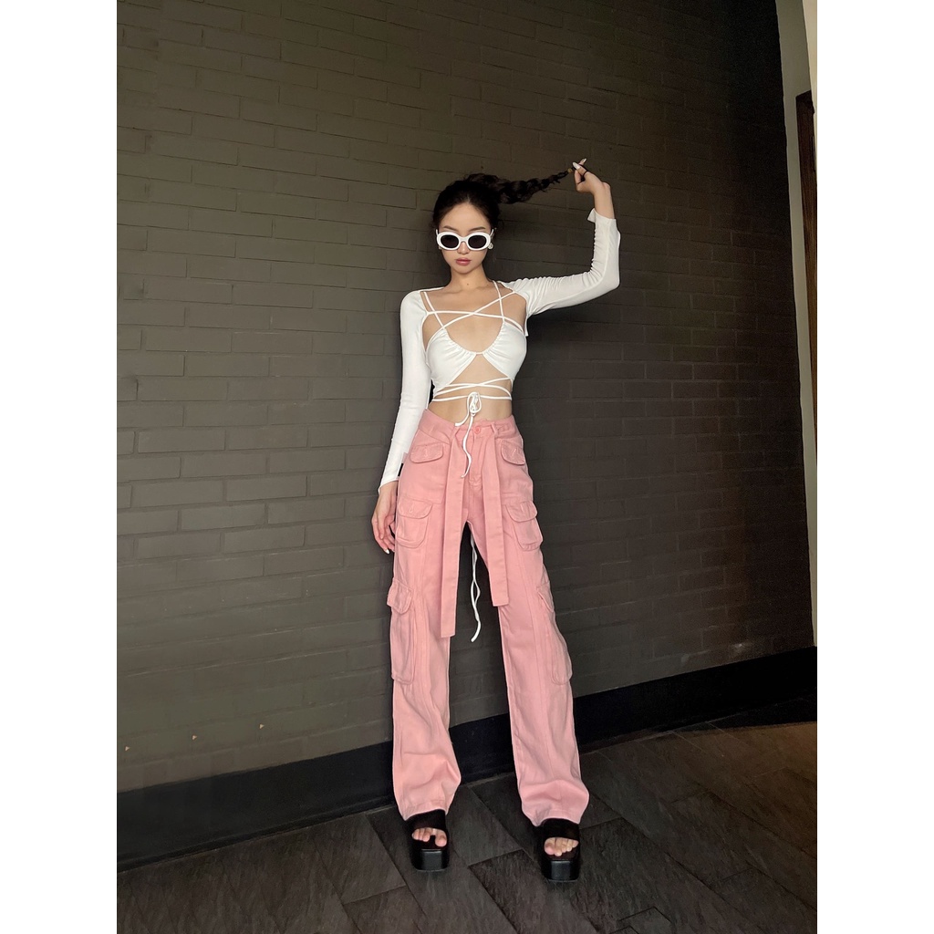 Áo Bra Dây Quấn Tay Dài LSEOUL A2556 Chất Thun Co Dãn Năng Động Hiphop Gợi Cảm