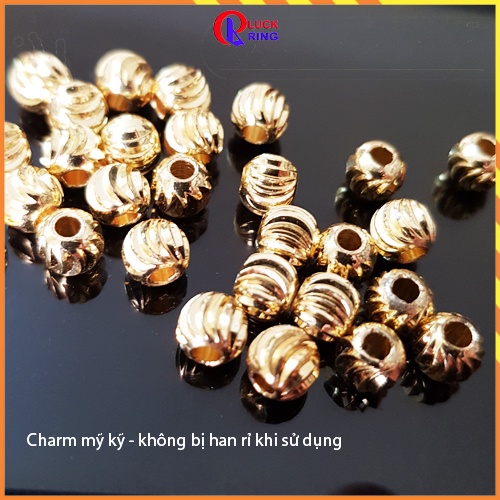 Charm vòng tay bi tròn vàng khứa cạnh mix vòng tay 6 8 10 mm - Luck Ring