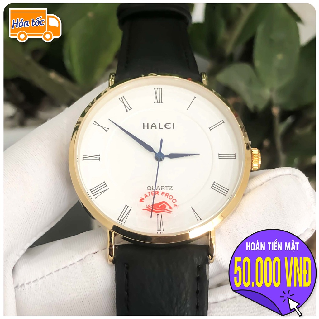 Đồng Hồ Cặp Đôi Nam Nữ HALEI Dây Da Cao Cấp Size 41/26 Chính Hãng Chống Nước