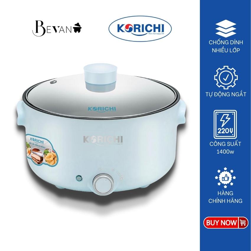 Nồi lẩu điện mini đa năng 5 lít chống dính Korichi KRC-3552 dùng chiên, xào, hấp, đun nhỏ bảo vệ quá tải an toàn Bevano