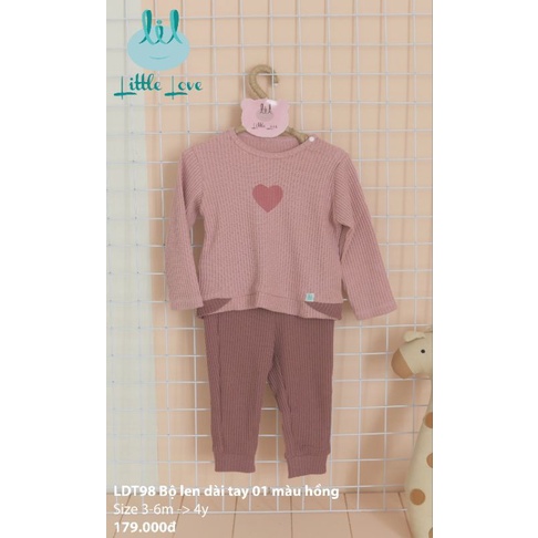 Lil little love - Bộ dài tay điều hòa thu đông vải tăm cho bé 9m-4y