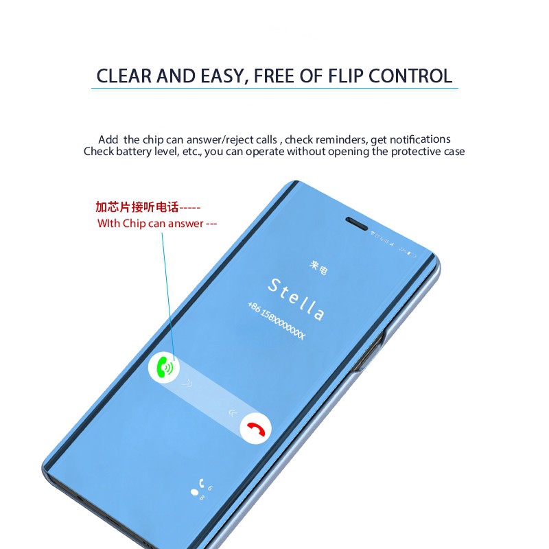 Bao da điện thoại nắp gập tráng gương thông minh cho Xiaomi Redmi Note 7 5 5pro 6Pro 5A 4X 3