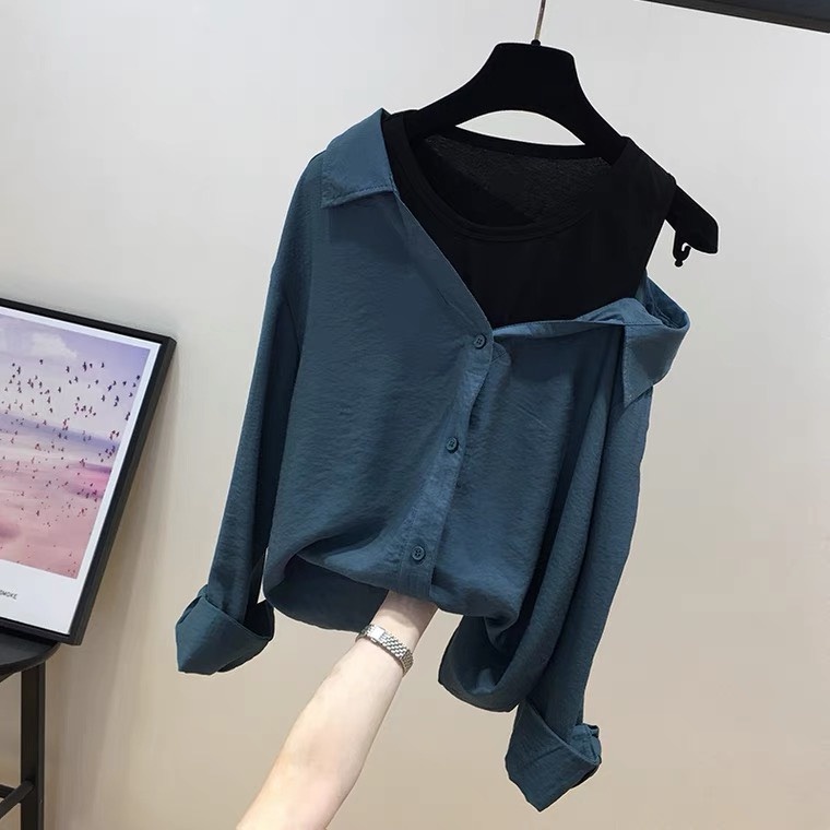 Áo sơ mi nữ phối cotton trễ vai điệu đà_A7032