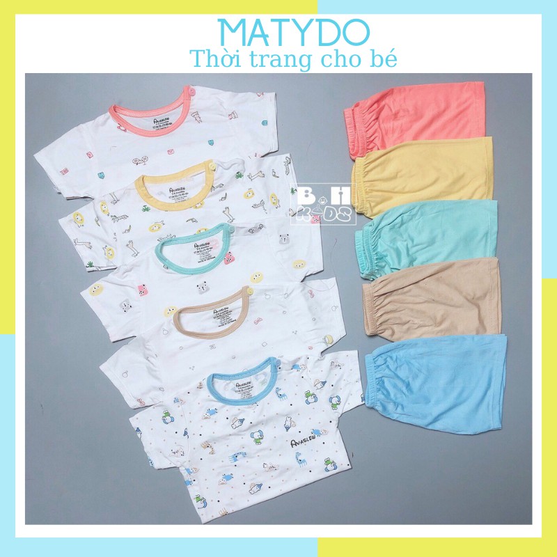 Bộ quần áo trẻ em MATYDO thun cotton cho bé mùa hè giá rẻ ava trắng AVT01