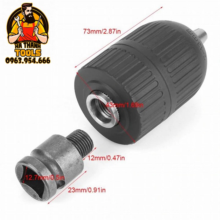 ĐẦU CHUYỂN BULONG 1/2 SANG ĐẦU KẸP MŨI KHOAN MĂNG RANH TỰ ĐỘNG 2-13MM