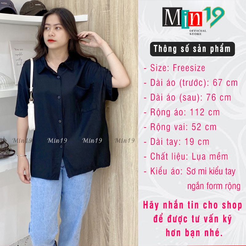 Áo Sơ Mi Nữ Form Rộng MIN19 Sơ Mi Kiểu Công Sở Hàn Quốc Oversize Tay Ngắn Vạt Lệch Màu Trắng Đen Thời Trang | BigBuy360 - bigbuy360.vn