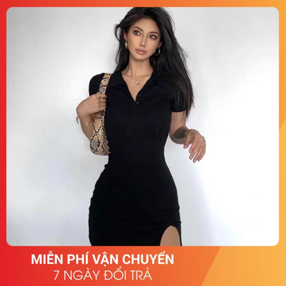 Váy Polo Xẻ Tà 24APRIL Nữ [FREESHIP] 🌸 Đầm thun có cổ dáng suông ôm cộc tay màu pastel đẹp cá tính Ulzzang 🌸 | BigBuy360 - bigbuy360.vn