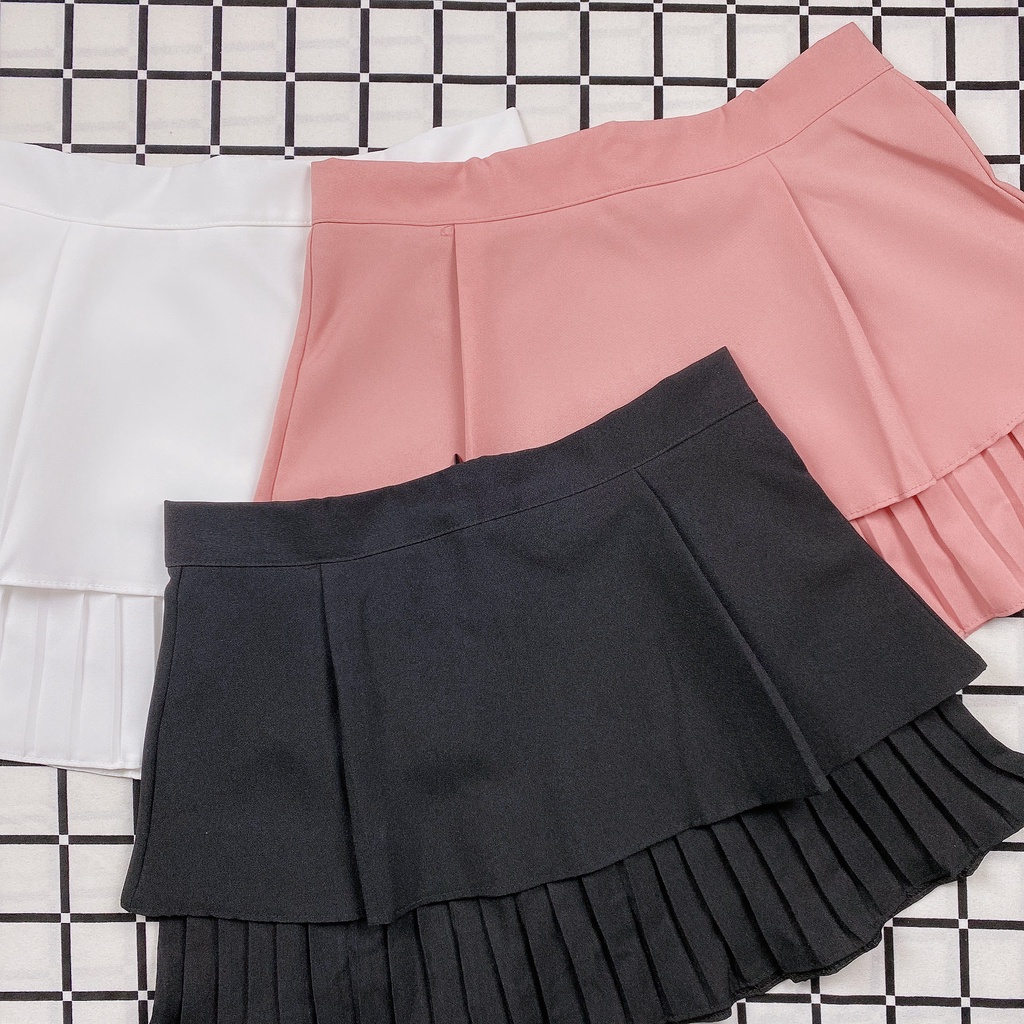 Chân Váy Xòe Xếp Li 2 Tầng Dáng Ngắn Lưng Cao Có Quần Trong