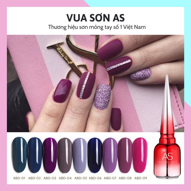 Sơn gel AS móng tay cao cấp tone xám khói VUA SƠN AS chai đỏ mẫu mới 15ml (84A) và tone hồng tím huế mã ABD