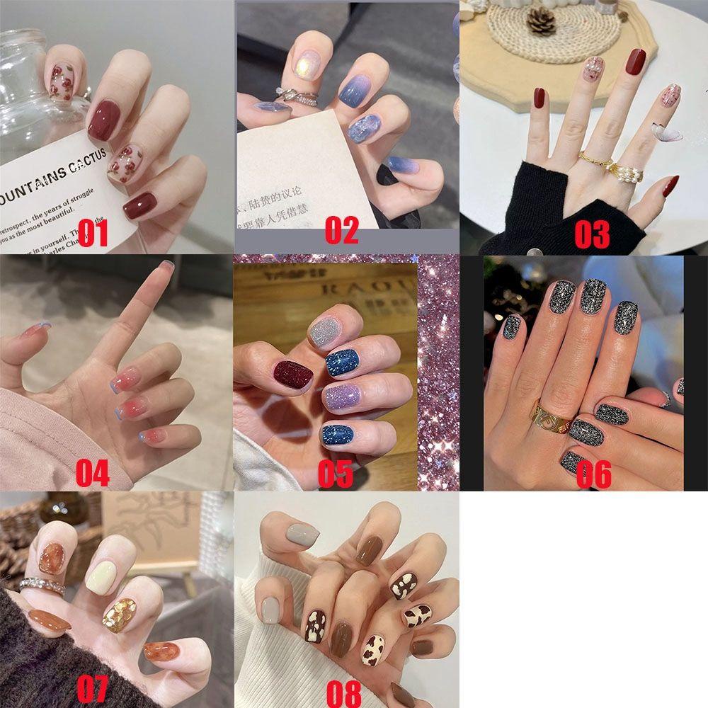 Hộp 24 Móng Tay Giả Ngắn / Tròn / Vuông Che Phủ Toàn Diện Có Thể Tháo Rời