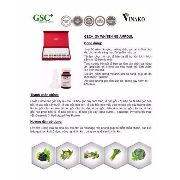 Tế Bào Gốc Xóa Mờ Nám, Trắng Da GSC GV Whitening Ampoule - 01 ỐNG X 8ML