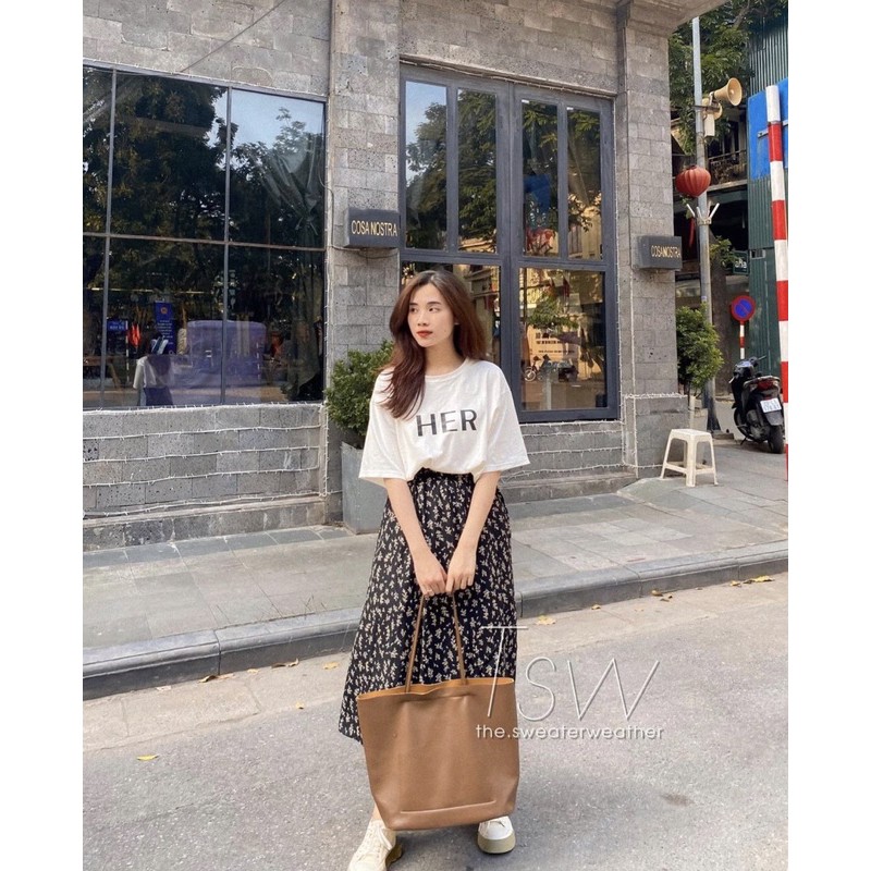 (Có sẵn) Chân váy hoa cỏ + áo phông her | BigBuy360 - bigbuy360.vn