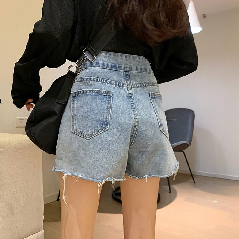 Quần Short Denim Lưng Cao Ống Rộng Phong Cách Hàn Quốc Mẫu Mới Dành Cho Nữ