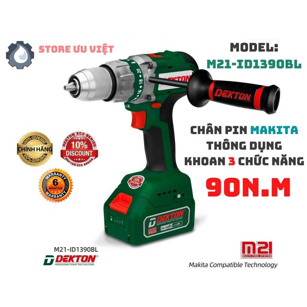 MÁY KHOAN PIN DEKTON M21-ID1390BL ĐẦU AUTOLOCK 13MM