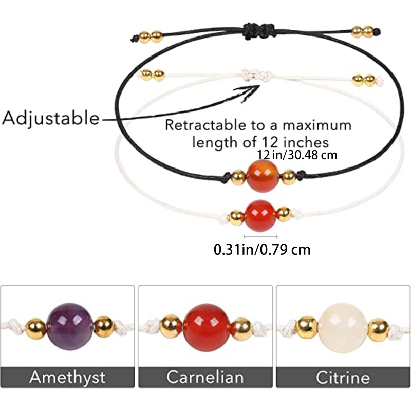 Set 2 Vòng Tay Chuỗi Hạt Đá Carnelian Màu Đen